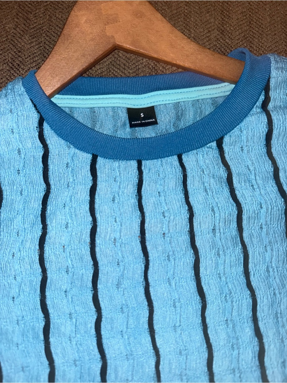 NWOT Aqua Blue Textured Stripe Maxi / Midi Dress Stretch Crinkle Knit Bodycon - Picture 6 of 9